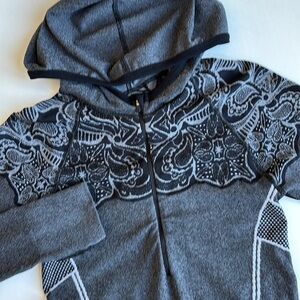 Athleta Black and Gray Floral 1/4 Zip Jacket Activewear‎ Womens Size Medium